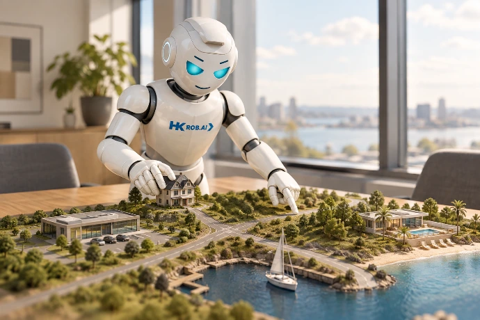 Financiële planning voor ondernemers: scenario’s voor bedrijf en privévermogen in één plan. ROB.AI kiest een route op een maquette.